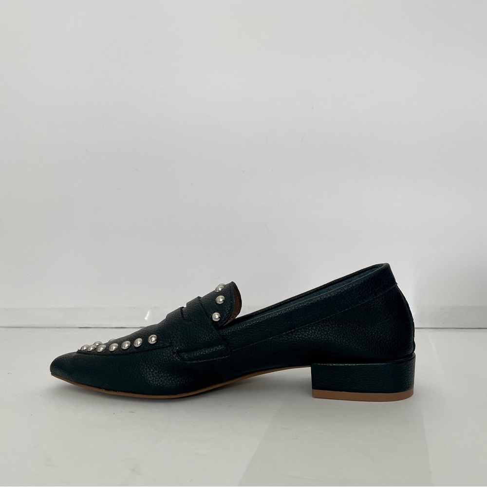 Kenzie Black Studded Silver Ball Loafers 1”heel.